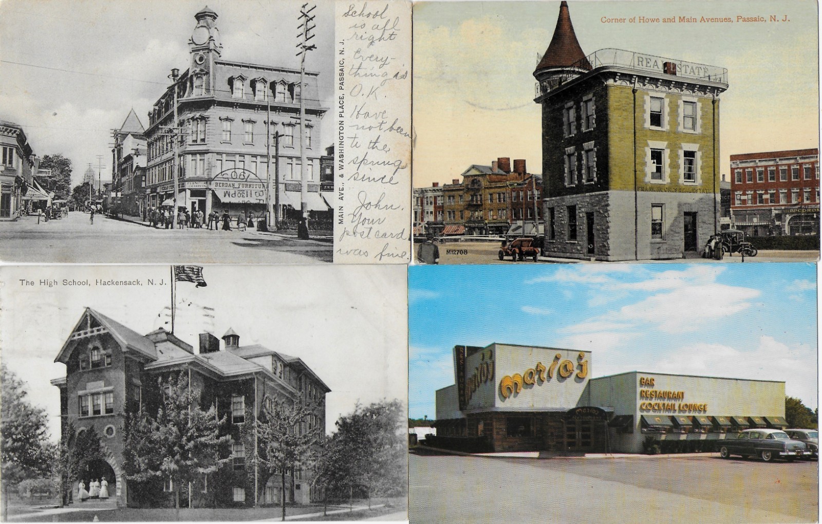 4 NEW JERSEY Postcards – PASSAIC / HACKENSACK / PARAMUS – MARIO’s RESTAURANT