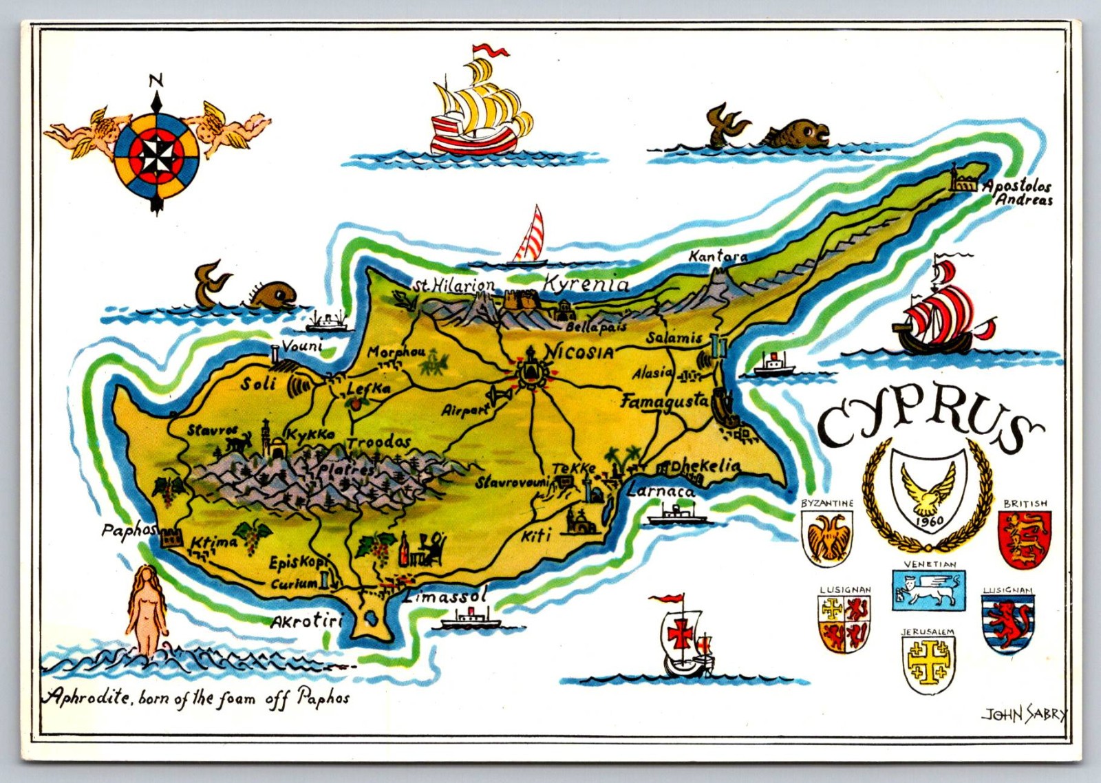 Cyprus Island Map Island of Venus Unused Postcard