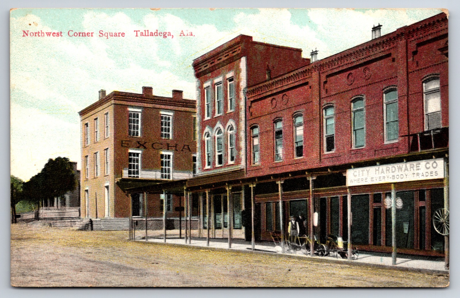 Northwest Corner Square Talladega Alabama AL Hardware Store Street View c1910 PC