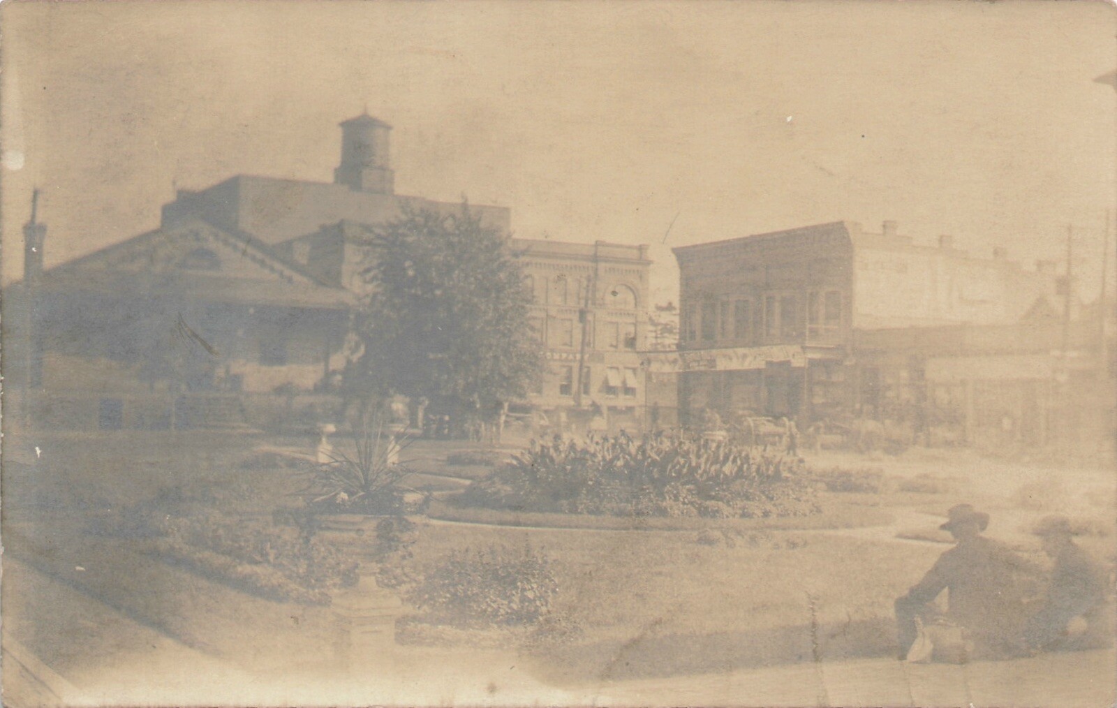 Town Center Gardens Stores People Unknown Location 1909 AZO RPPC Postcard