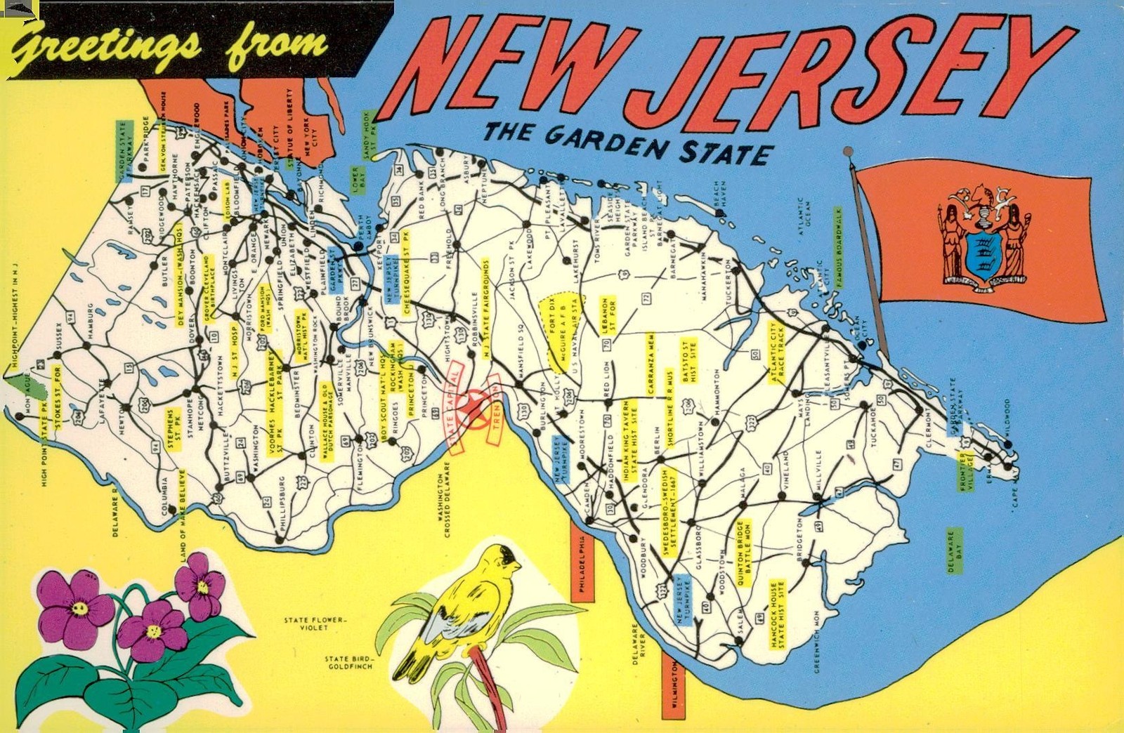 Map of New Jersey, The Garden State, c1950, Trenton, The Scheller Co., Travel