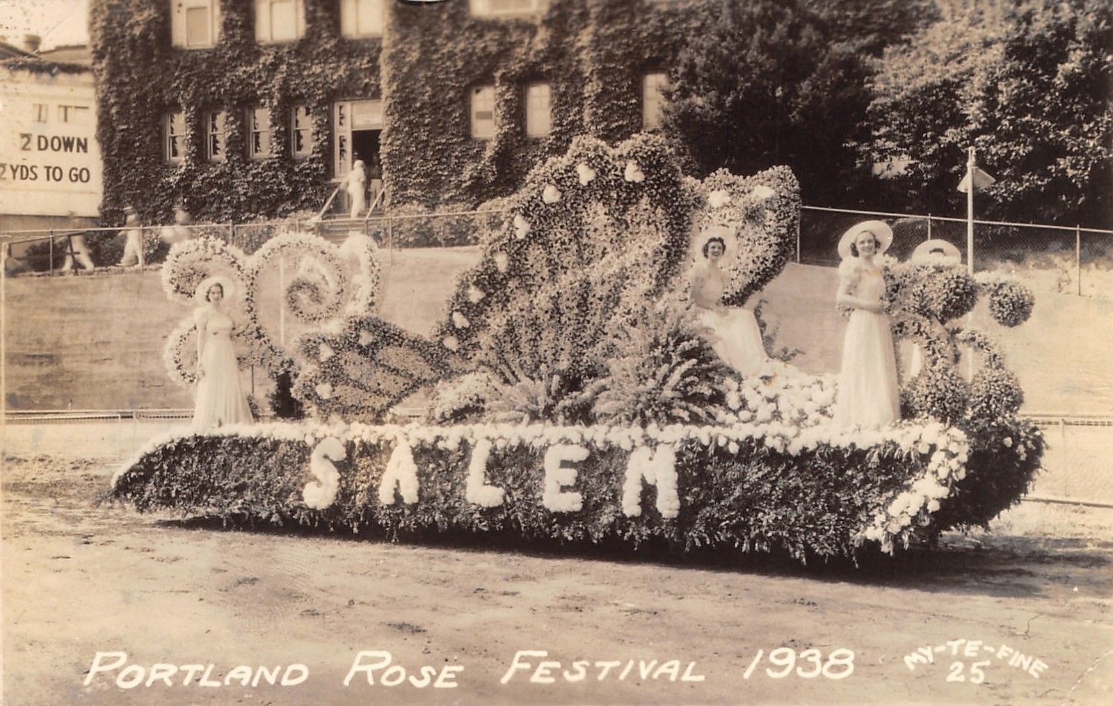 Portland OR~Rose Festival~Salem Parade Float Butterfly~Football Score~1938 RPPC