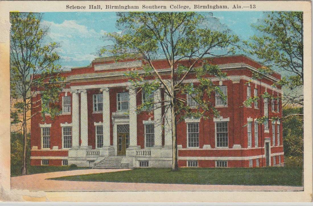 Ala. Birmingham Southern College Science Hall, c.1920 Postcard