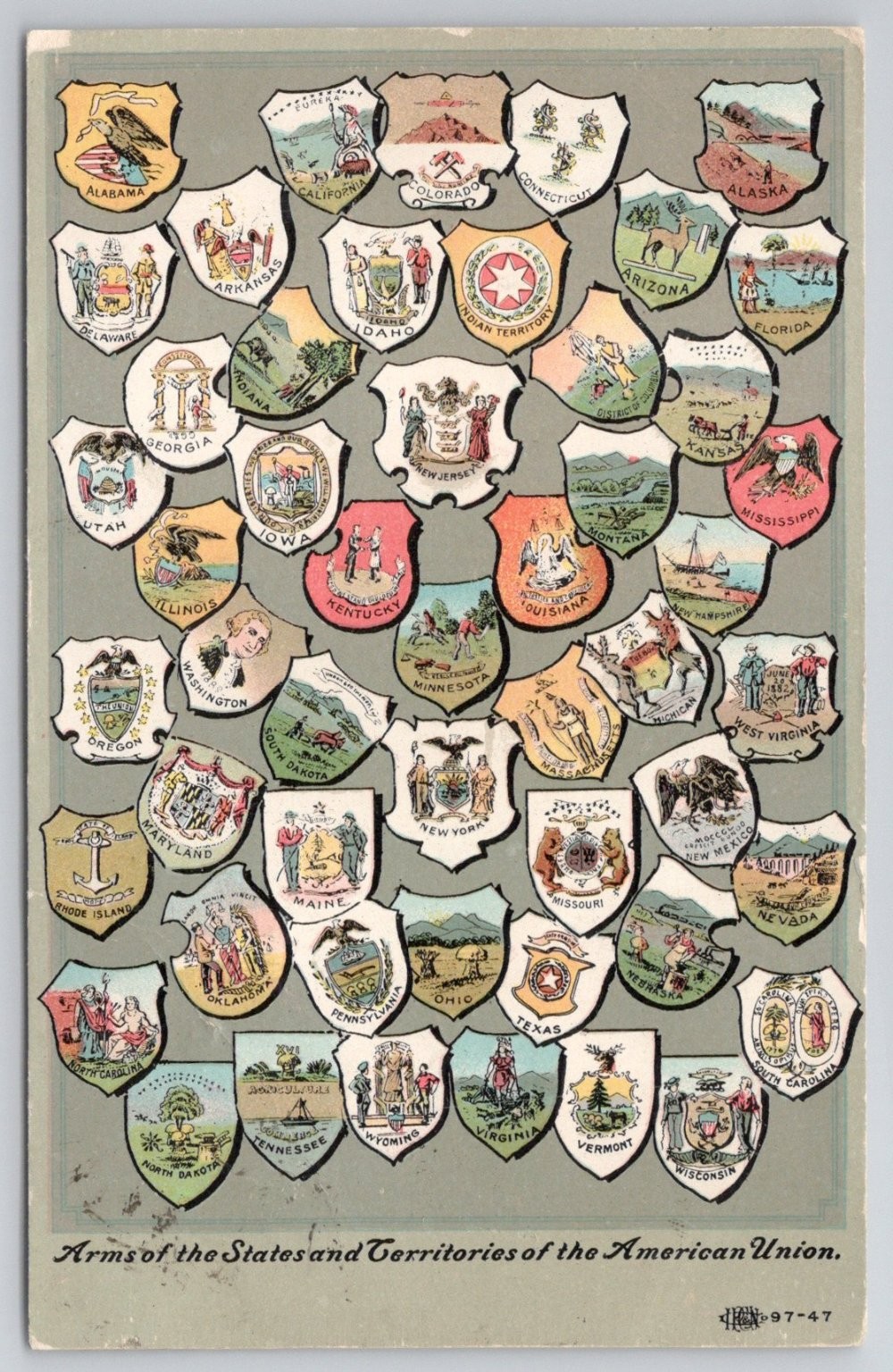 1905 Arms of US States & Territories Postcard Indian Territory PA Postmark