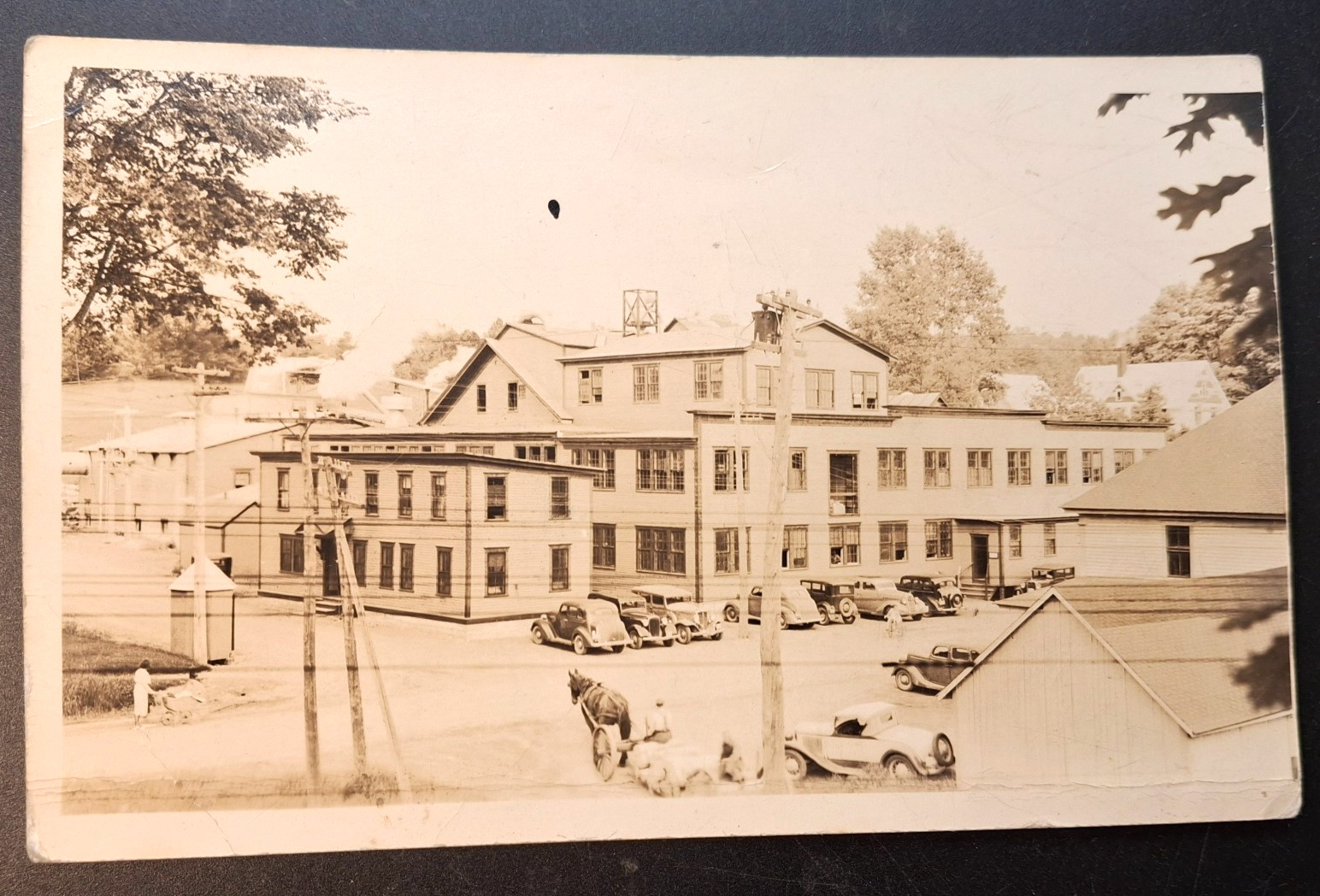 RPPC Strong Maine Toothpick Mill Old Cars Horses Photo Postcard
