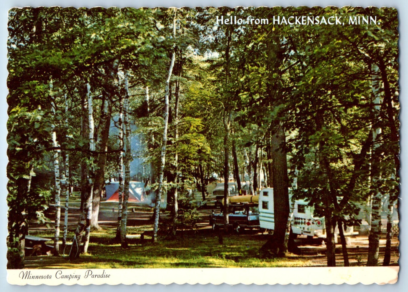 Minnesota MN Postcard Hell From Hackensack Camping Paradise Trees Nature Scenery