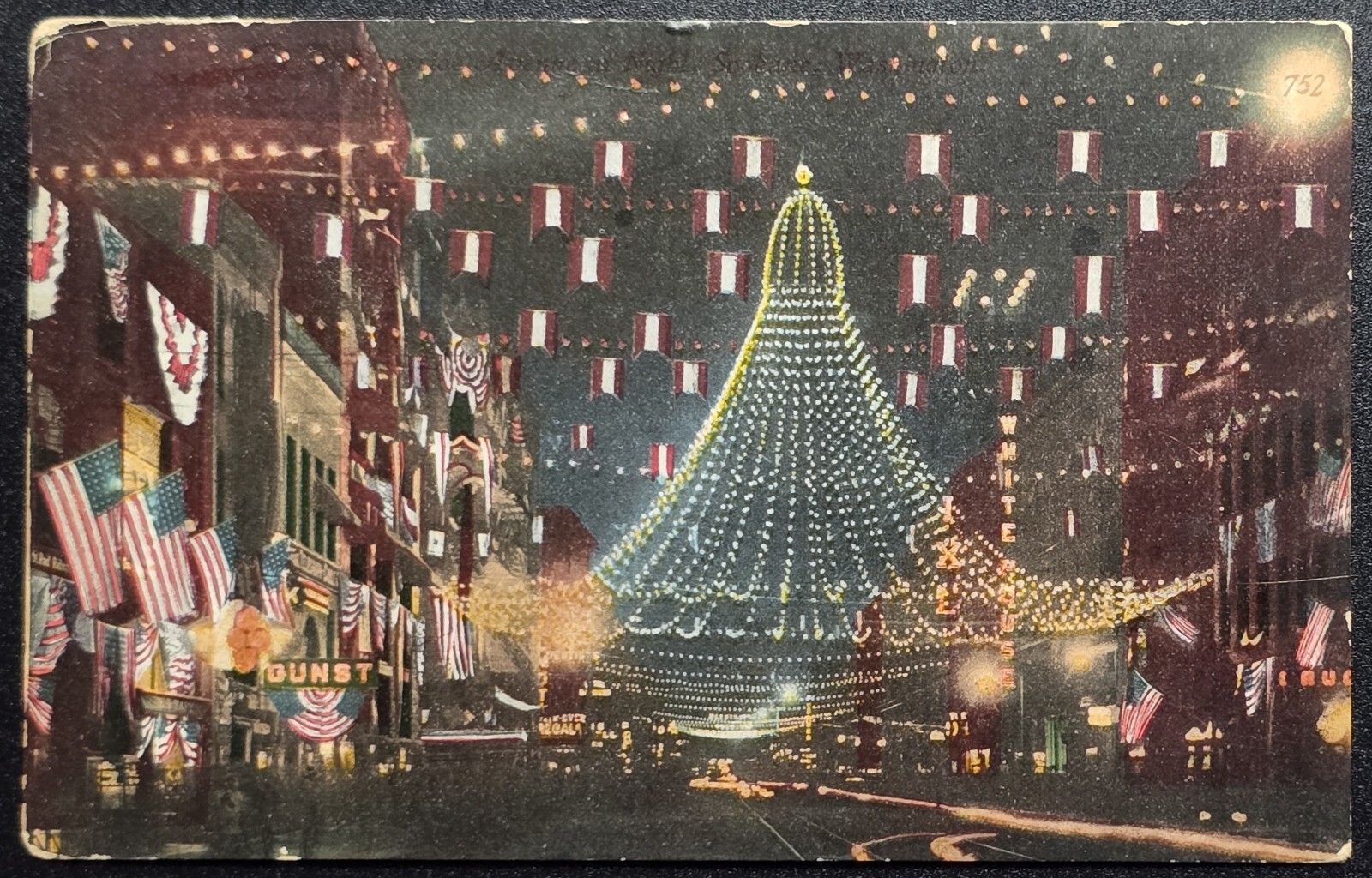 1911 Spokane WA Illuminated Street Scene Postcard Expo Lights & Flags