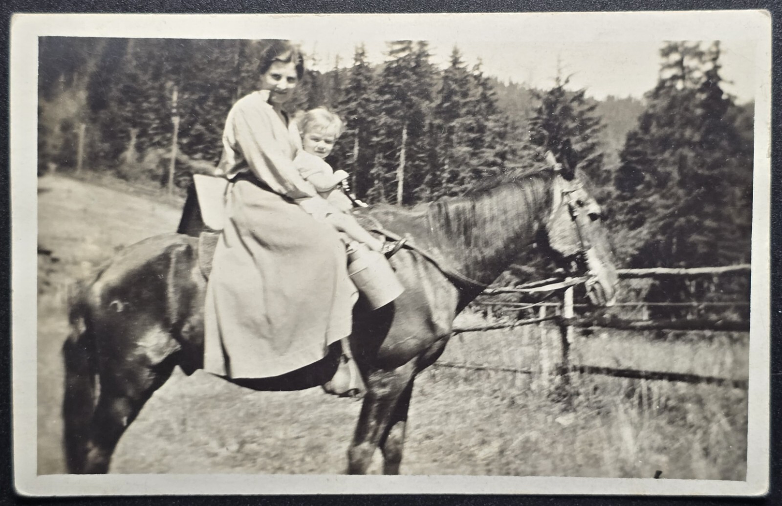 Vintage Coeur d’Alene Idaho RPPC Mother & Child on Horseback Farm Scene 1920s