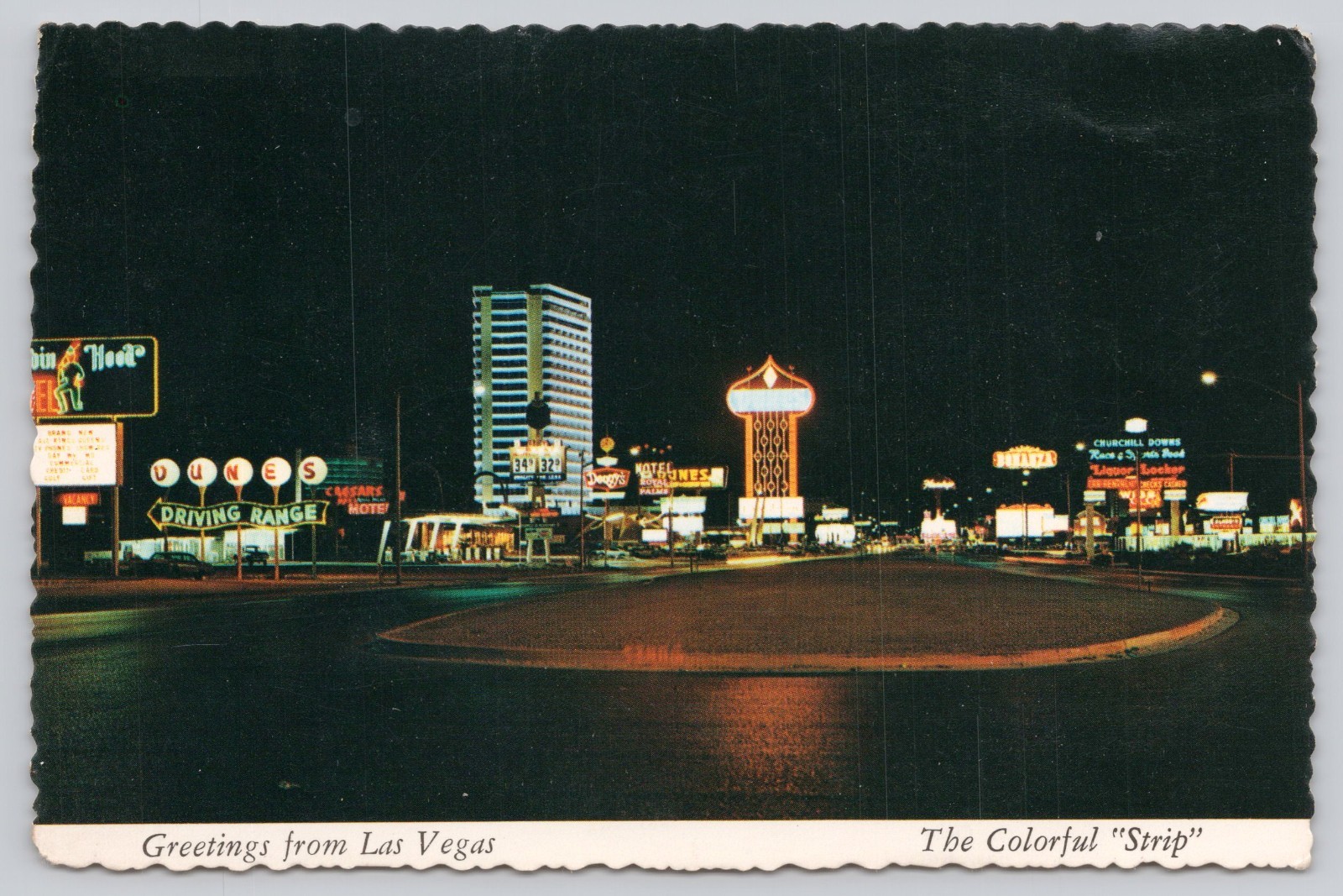 Nevada The Colorful Strip Las Vegas 6×4 Postcard Dunes night view vintage UNP m2