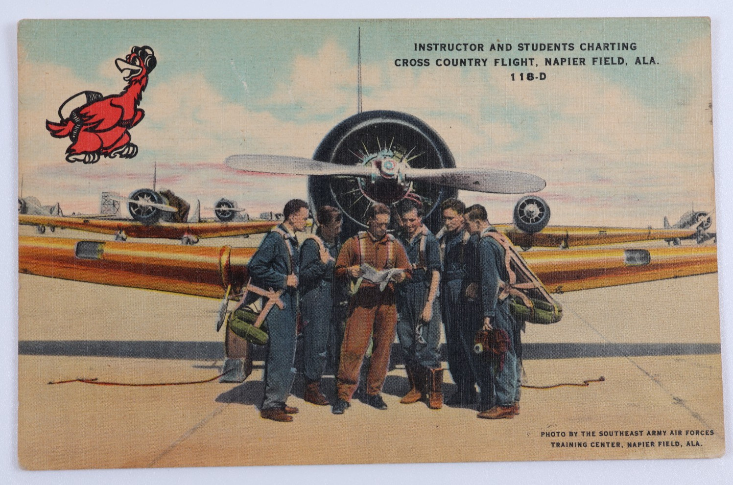 WWII Napier Field AL Instructor Students Charting Flight Linen Postcard 1944