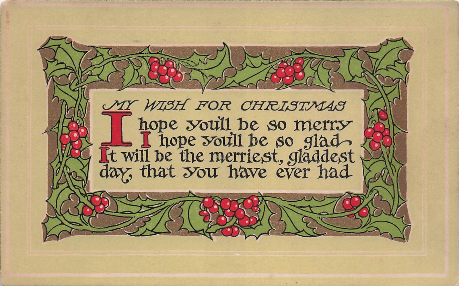 Art Nouveau Christmas Holly Organic Shape Typography Design Vtg Postcard I32