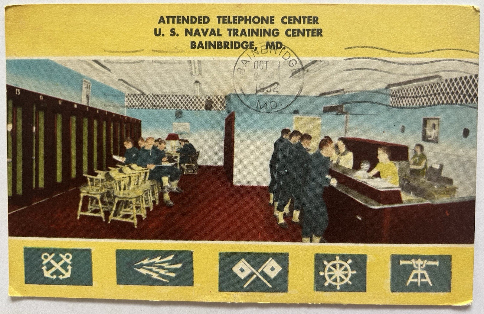 US Navy Postcard | Attended Telephone Center | Naval Training Center Bainbridge