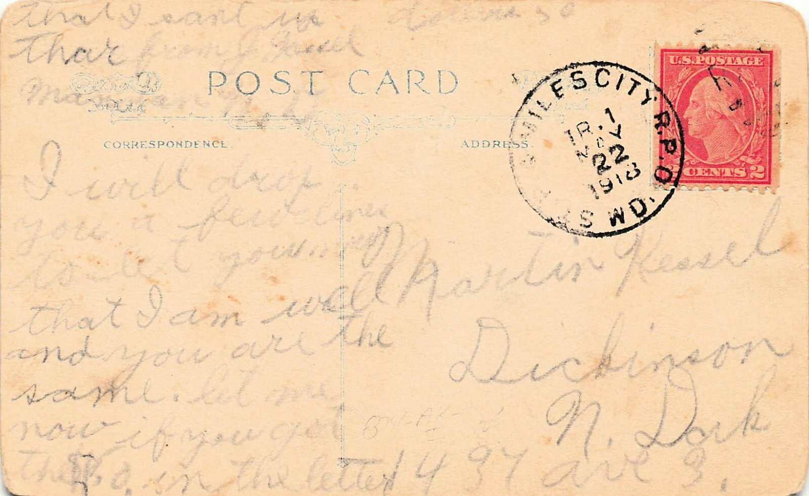US Scott 526 2c Washington Coil Stamp 1918 RPO Railroad Depot Vtg Postcard A8