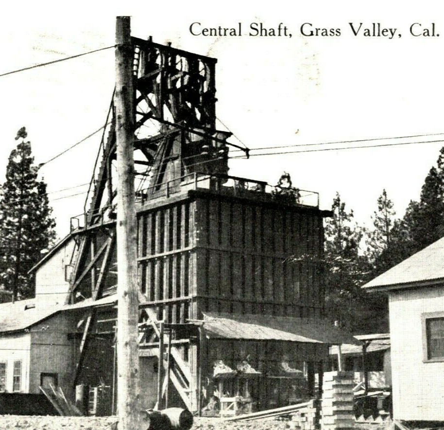 1915 Central Shaft Grass Valley Ca. North Star Mine B&W Print Postcard