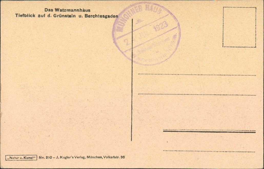 Postcard Berchtesgaden Watzmannhaus 1923