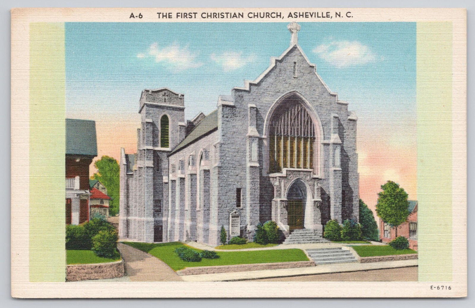 Asheville North Carolina NC The First Christian Church Linen Postcard