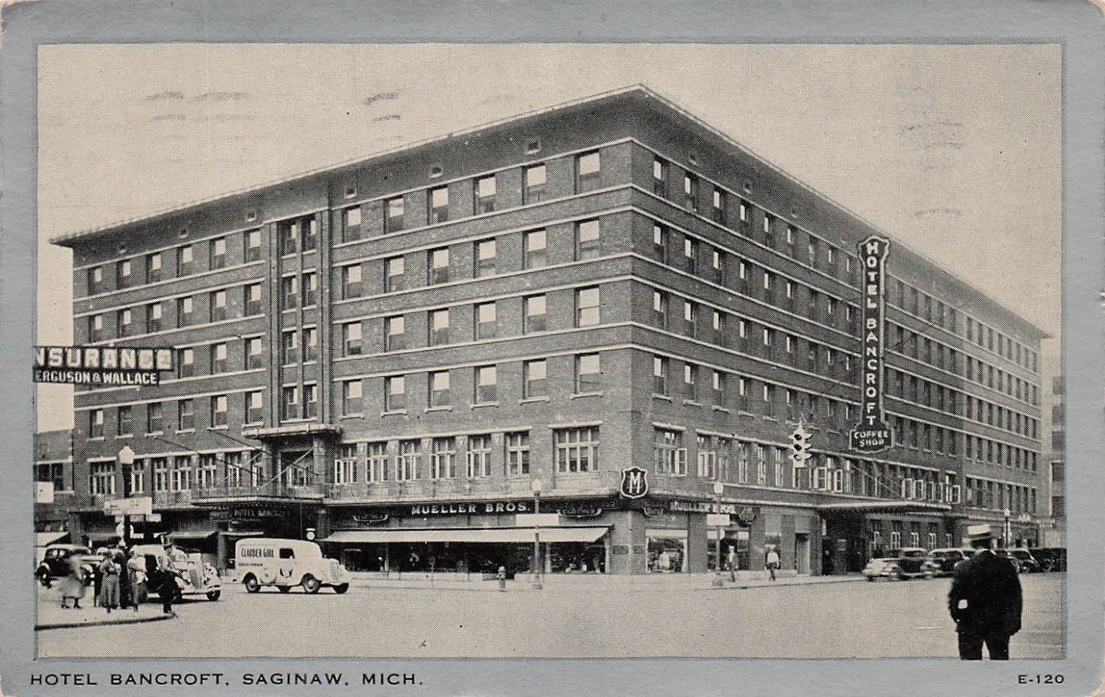 Saginaw Michigan Hotel Bancroft Mueller Bros Department Store Vtg Postcard J52