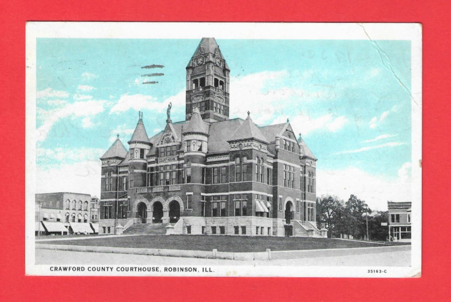 Robinson Illinois Crawford County Courthouse – WB Postcard pm 1933