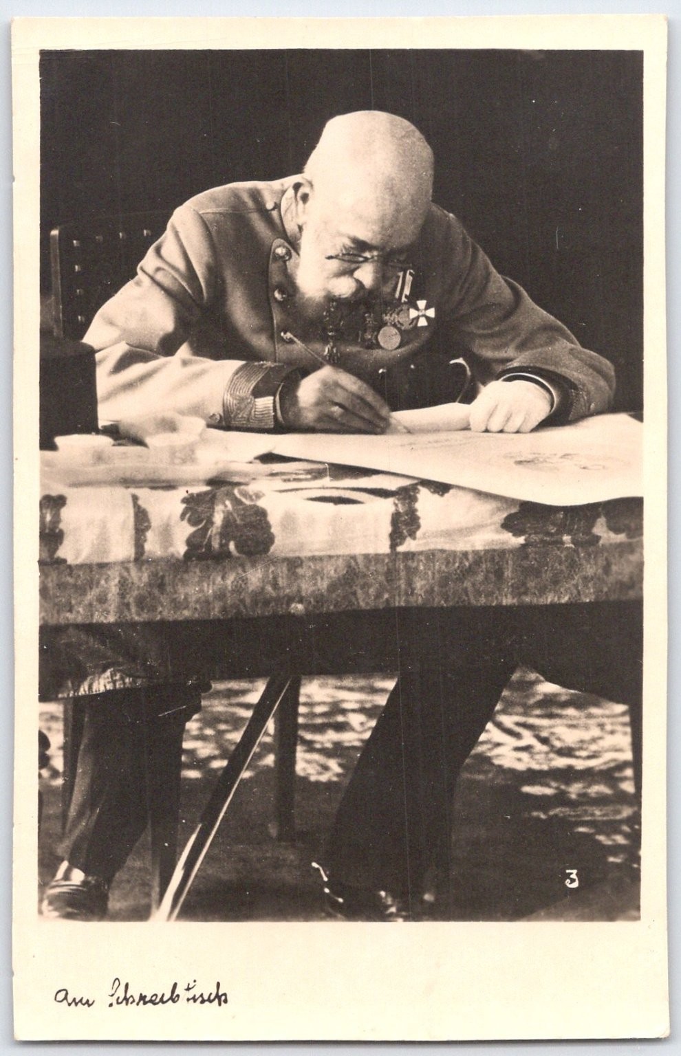 Franz Joseph I Signing WWI Declaration of War – Original Vintage Photo Postcard
