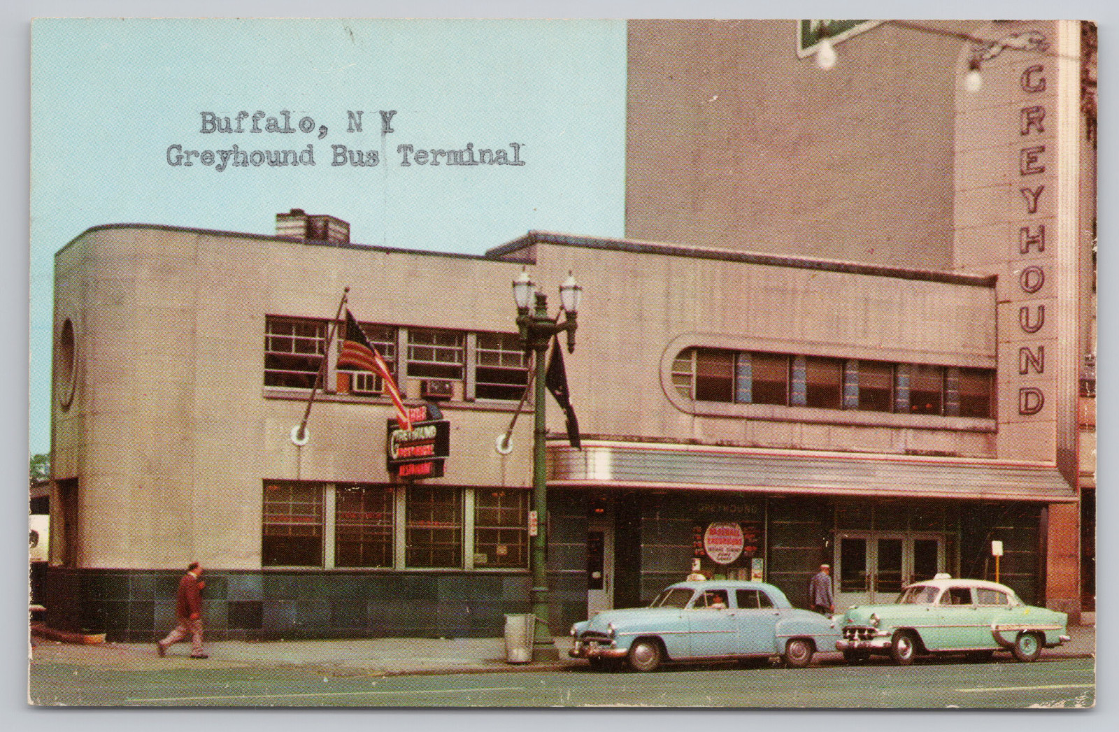 Greyhound Bus Terminal Postcard Buffalo NY Vintage Art Deco Transportation