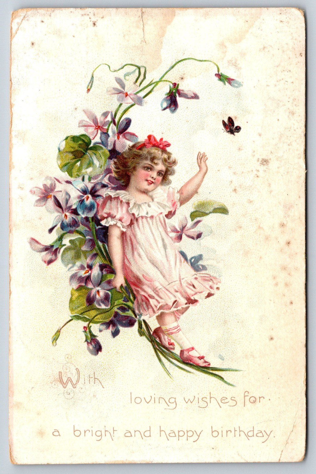 Vintage Postcard, Fairy, Flowers, Birthday, Divided Back, Embossed