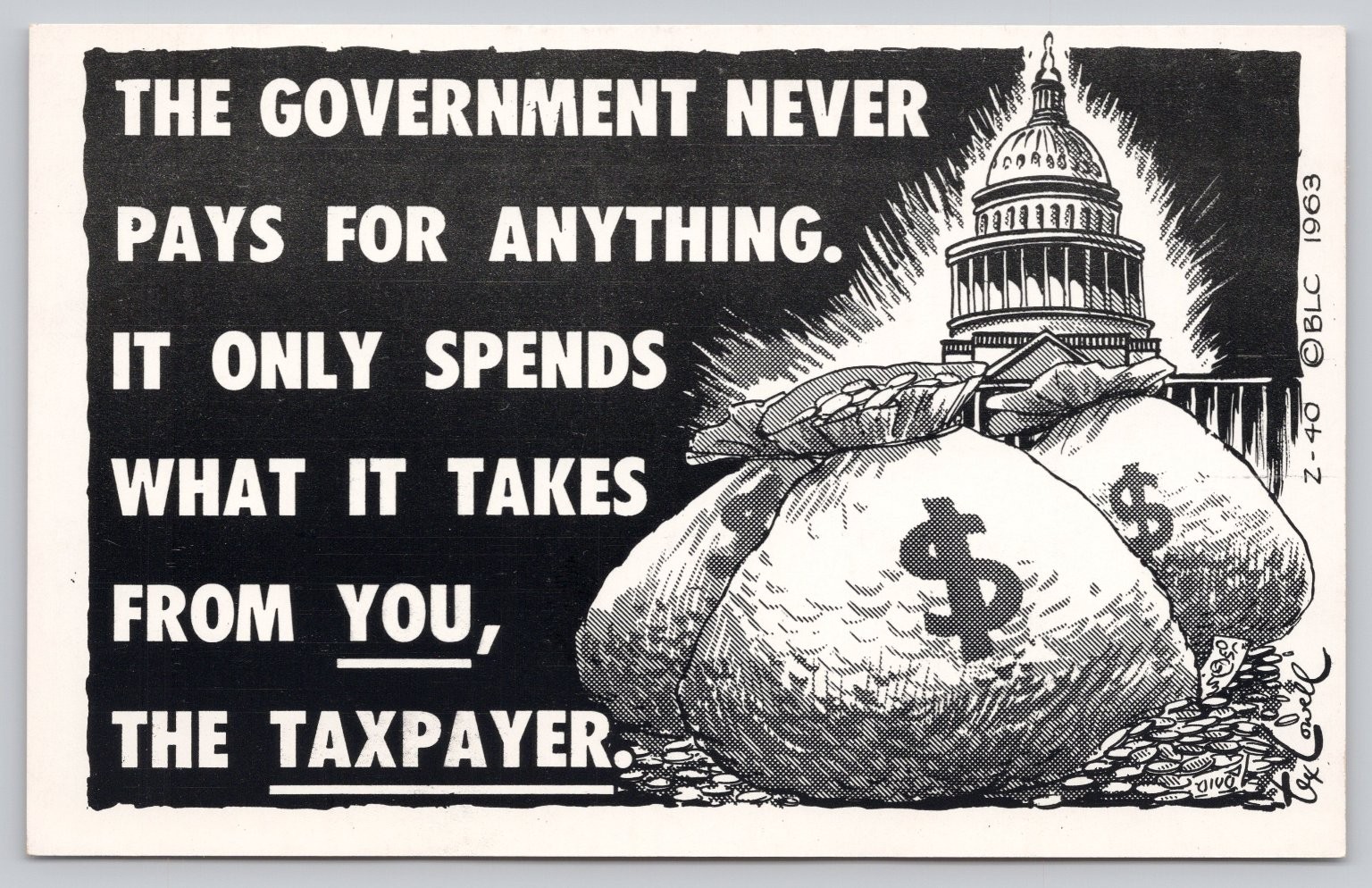 1963 Anti-Taxpayer Government Capitol Building Political Satire Postcard