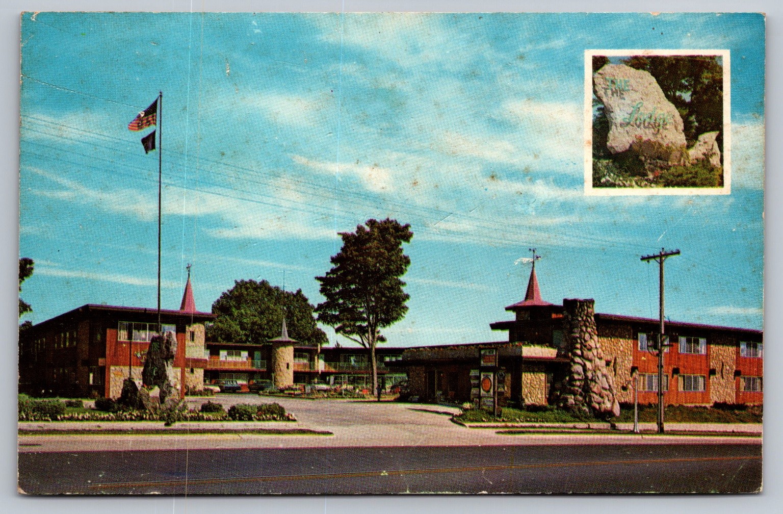 The Lodge Charlevoix Michigan Postcard US 31 Weathervane Harbor 1950s