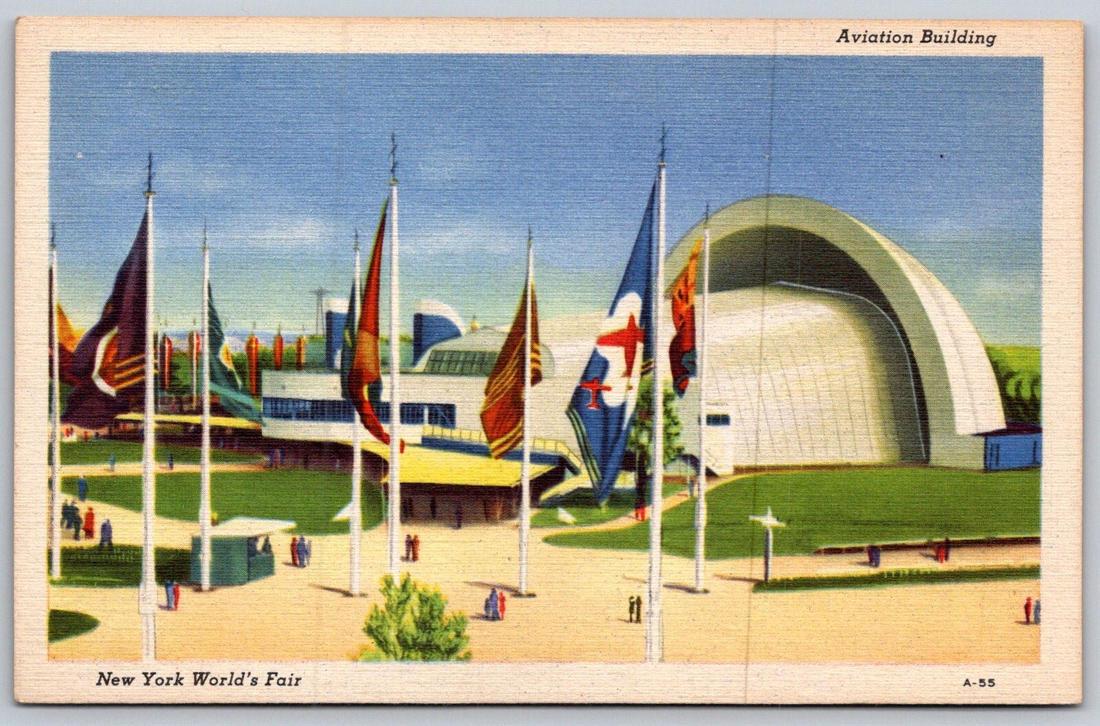 NY Worlds Fair 1939 Linen Postcard Aviation Building