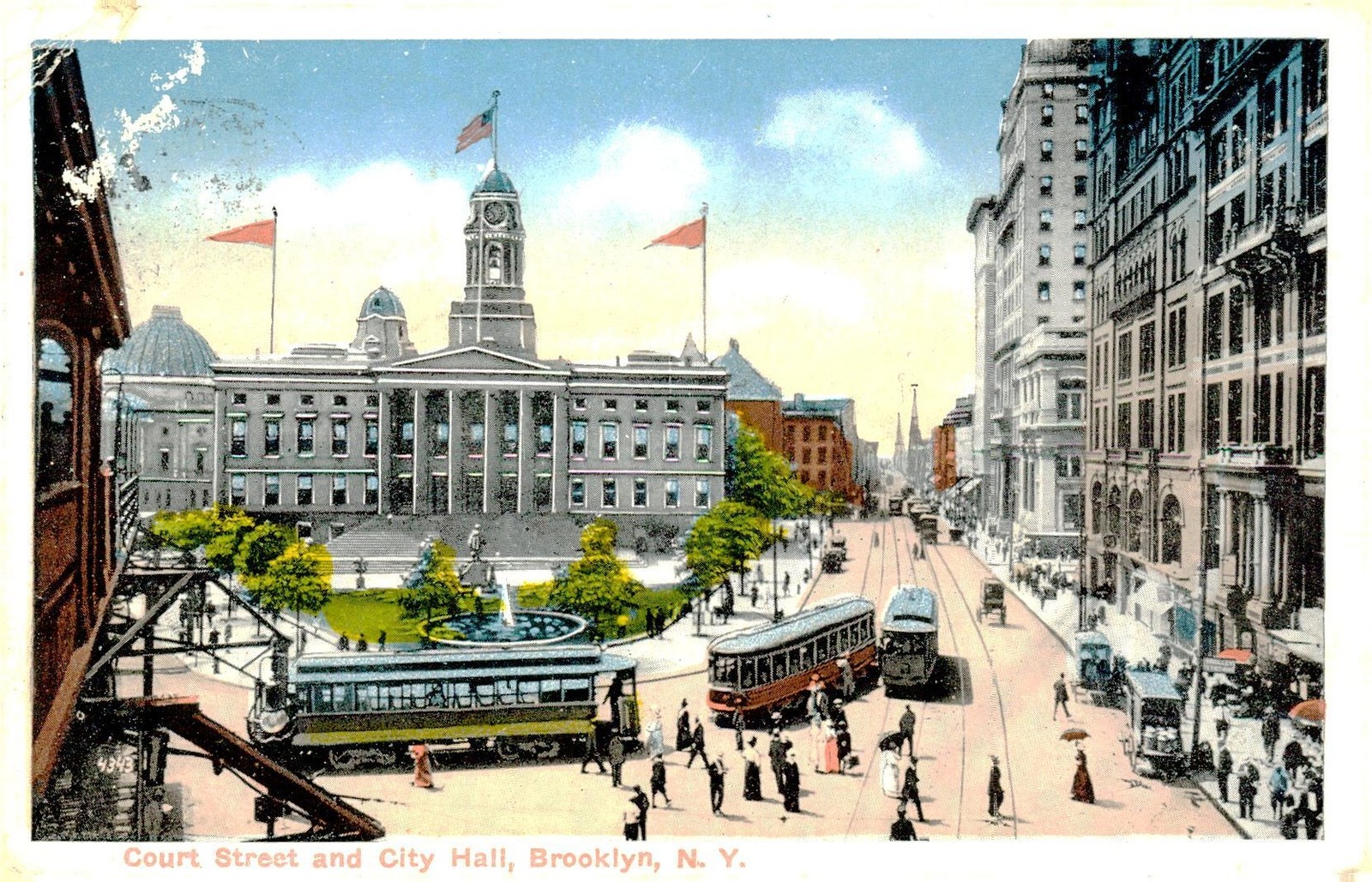 Court Street & City Hall, Brooklyn, c1920, New York, Cities & Towns, Postcard