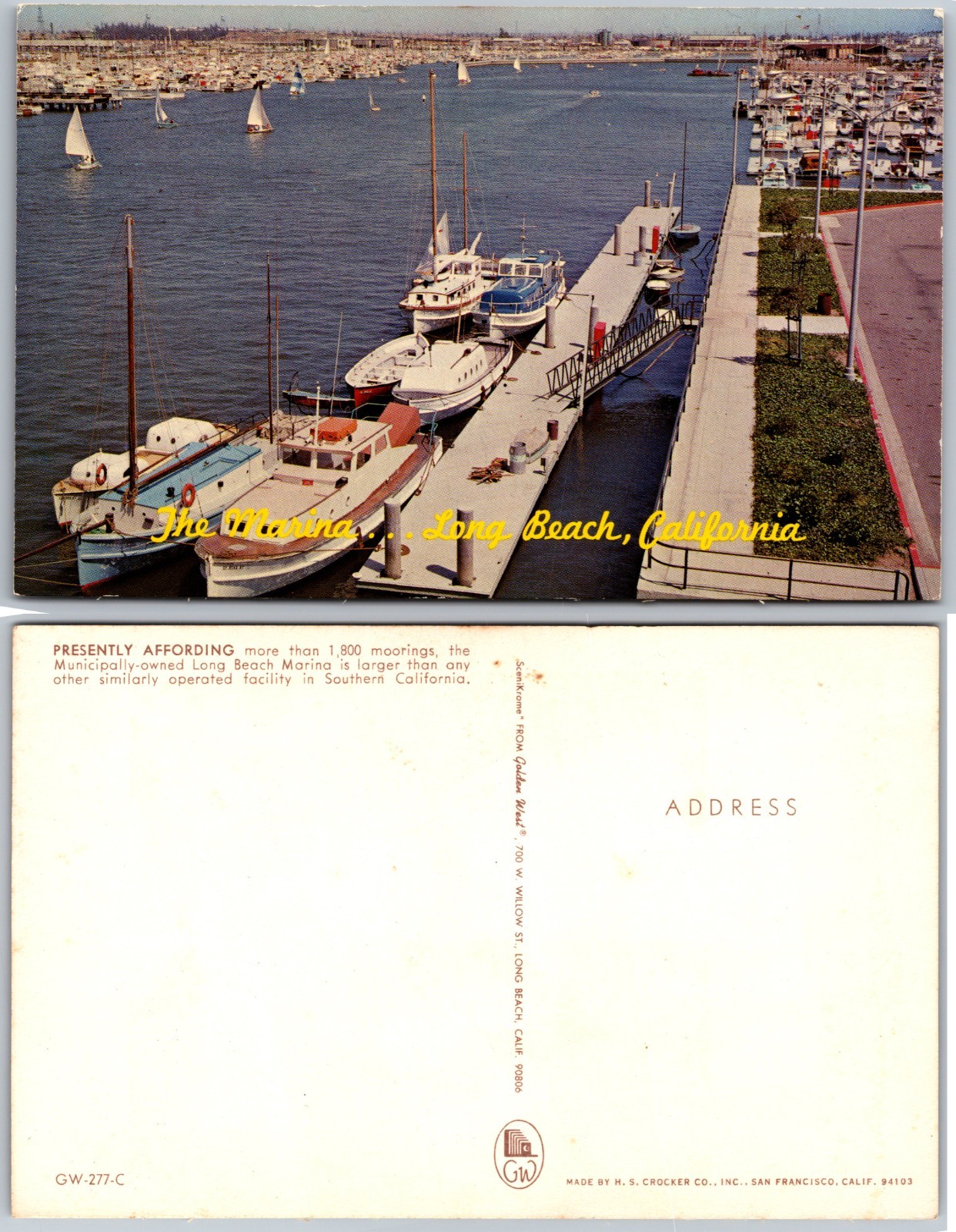 Marina Long Beach California Boats Postcard