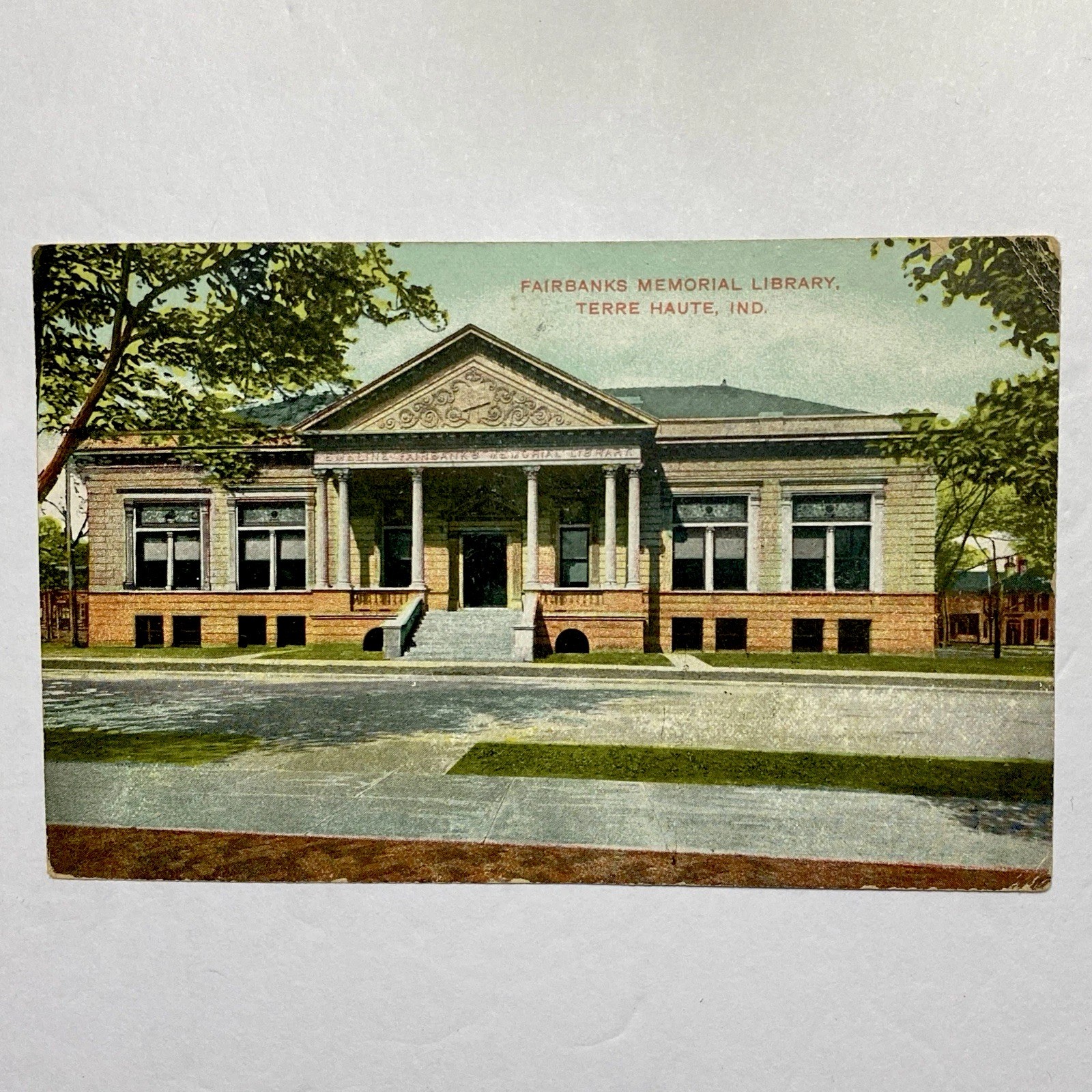 Antique Postcard Terre Haute Indiana Fairbanks Memorial Library Posted 1907