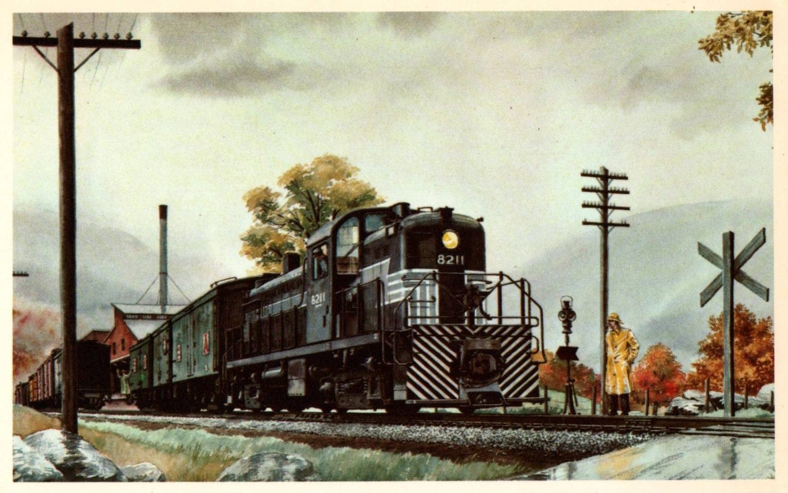 Howard Fogg Train Postcard 1952 NYC Harlem Berkshire Hills Milk Run