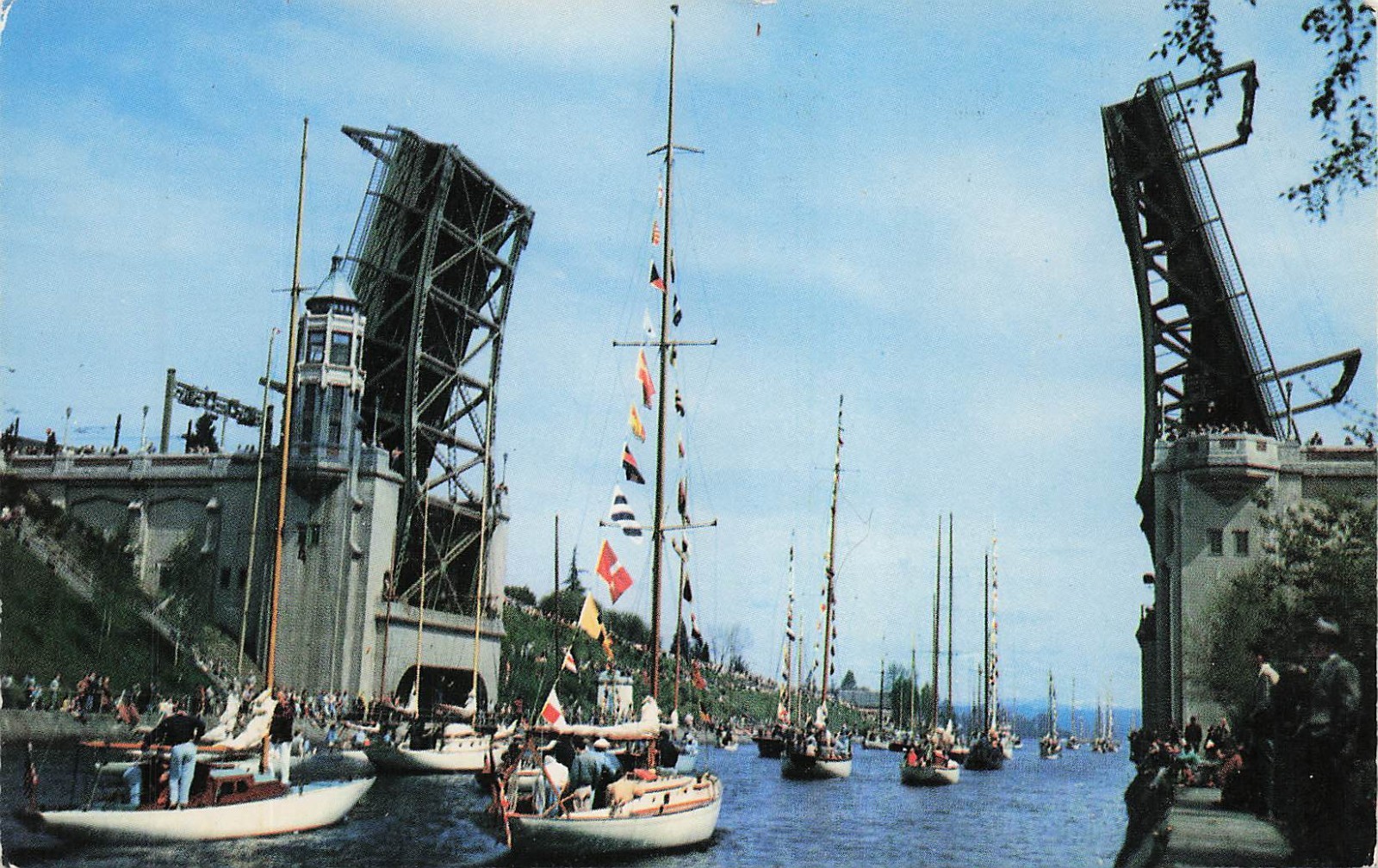 Opening Day of Boating Season in Seattle Montlake Bridge Vtg Postcard J43
