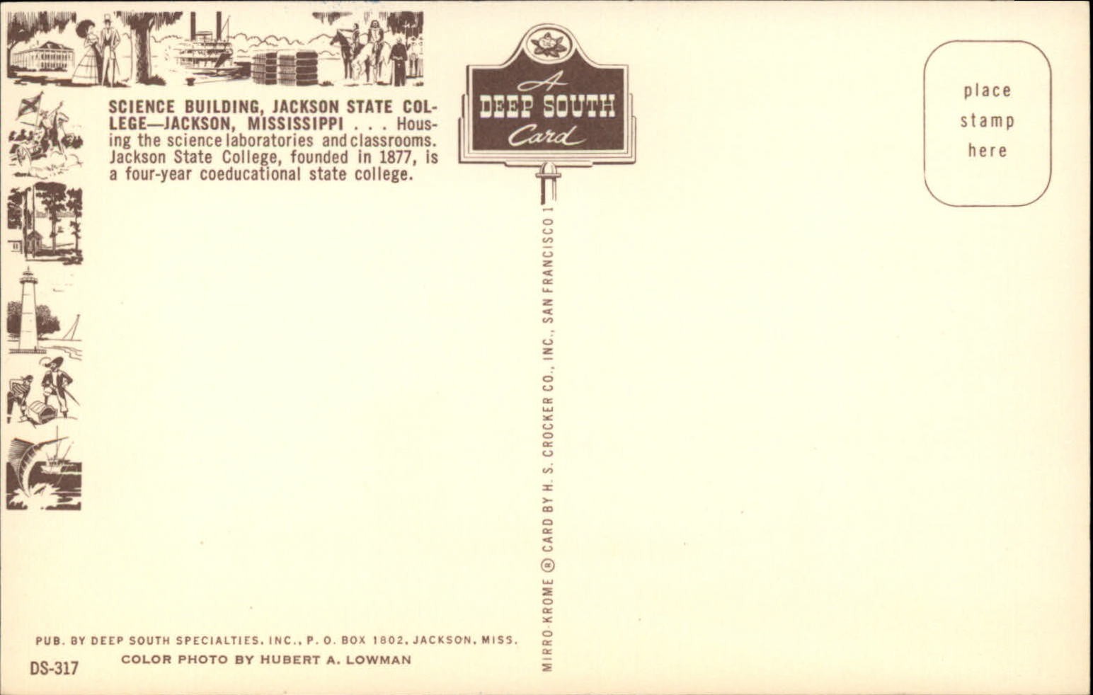 Mississippi Jackson State College Science Building ~ 1950s-60s postcard sku849