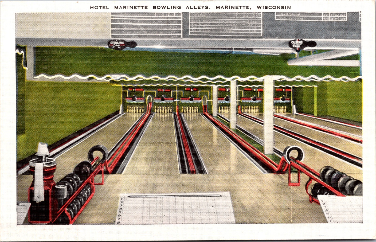 Hotel Marinette Bowling Alleys Marinette Wisconsin Postcard Kropp Linen