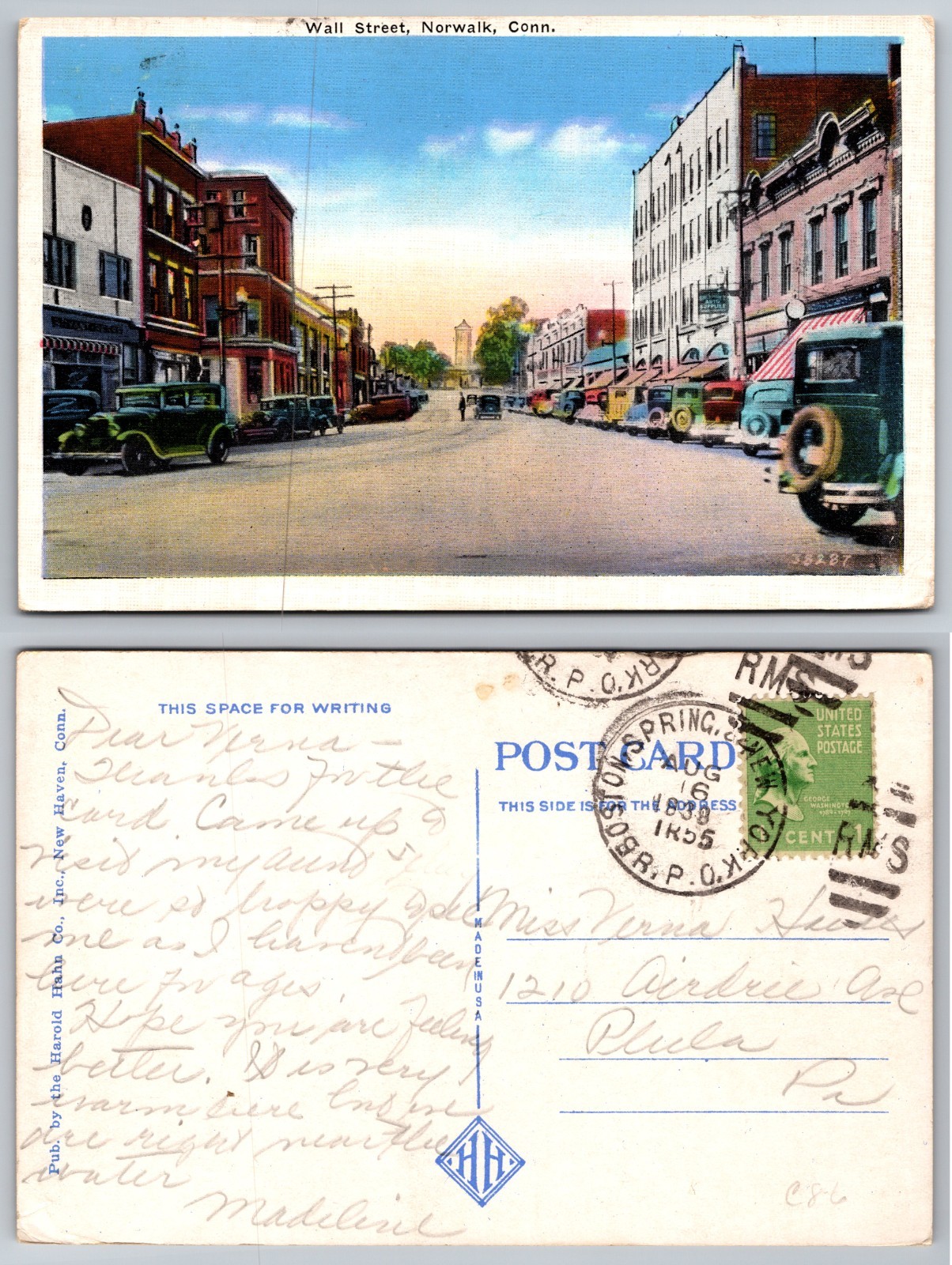 Wall Street Norwalk Commercial Street Scene Postcard