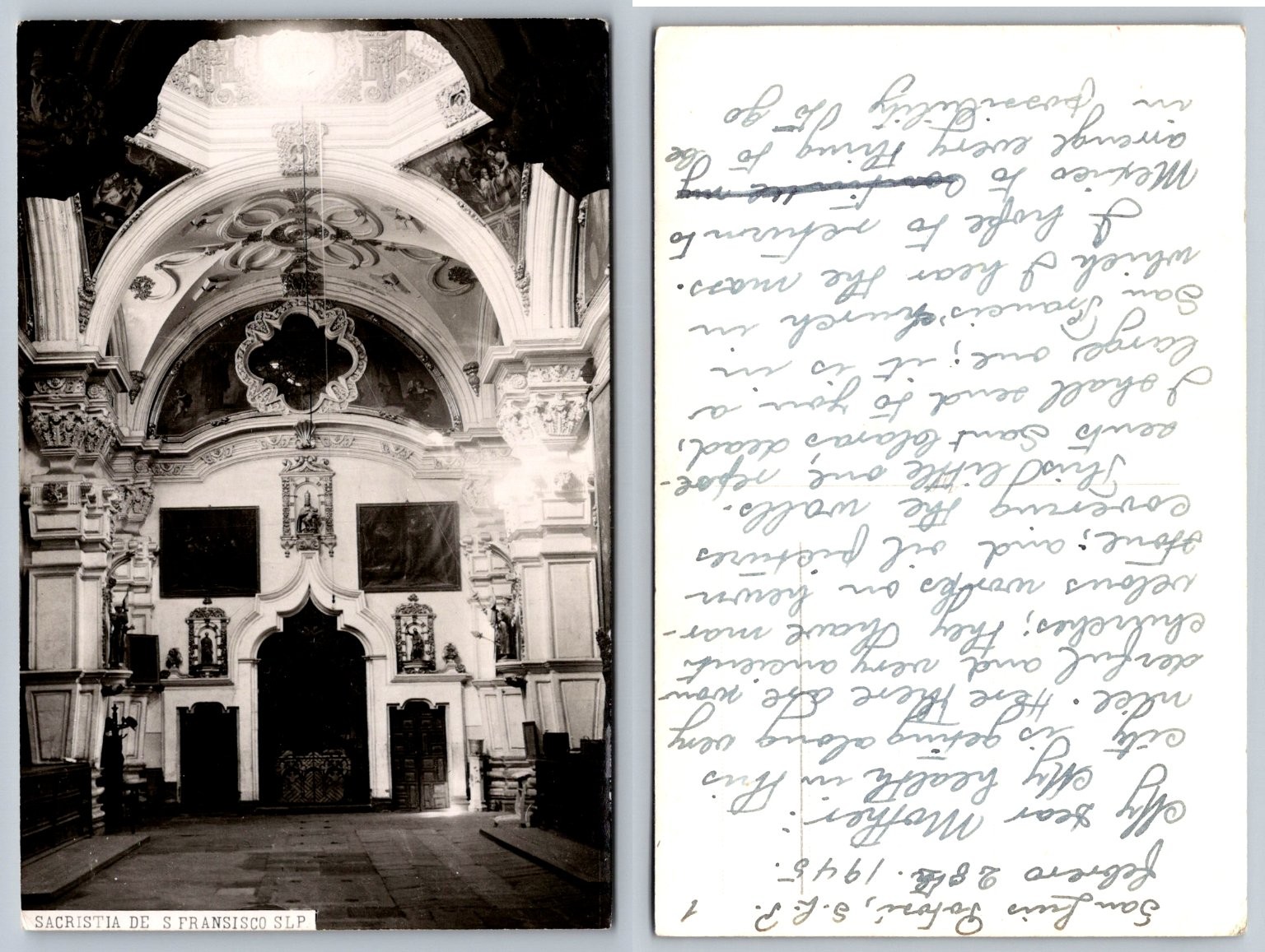 1945 RPPC Sacristy San Francisco Church San Luis Potosí Mexico Interior