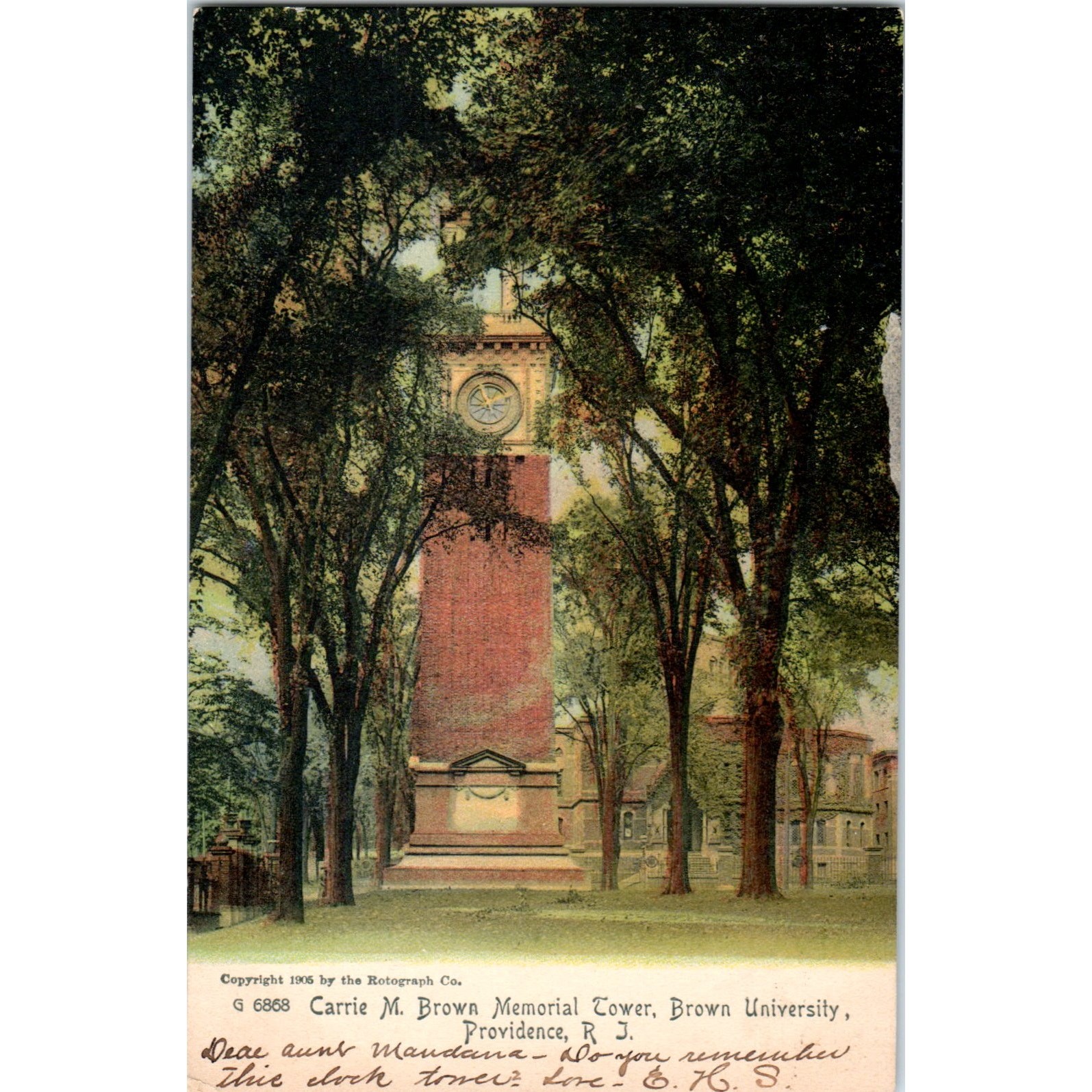 Carrie M. Brown Tower Brown University Providence RI 1905 Postcard P3-3