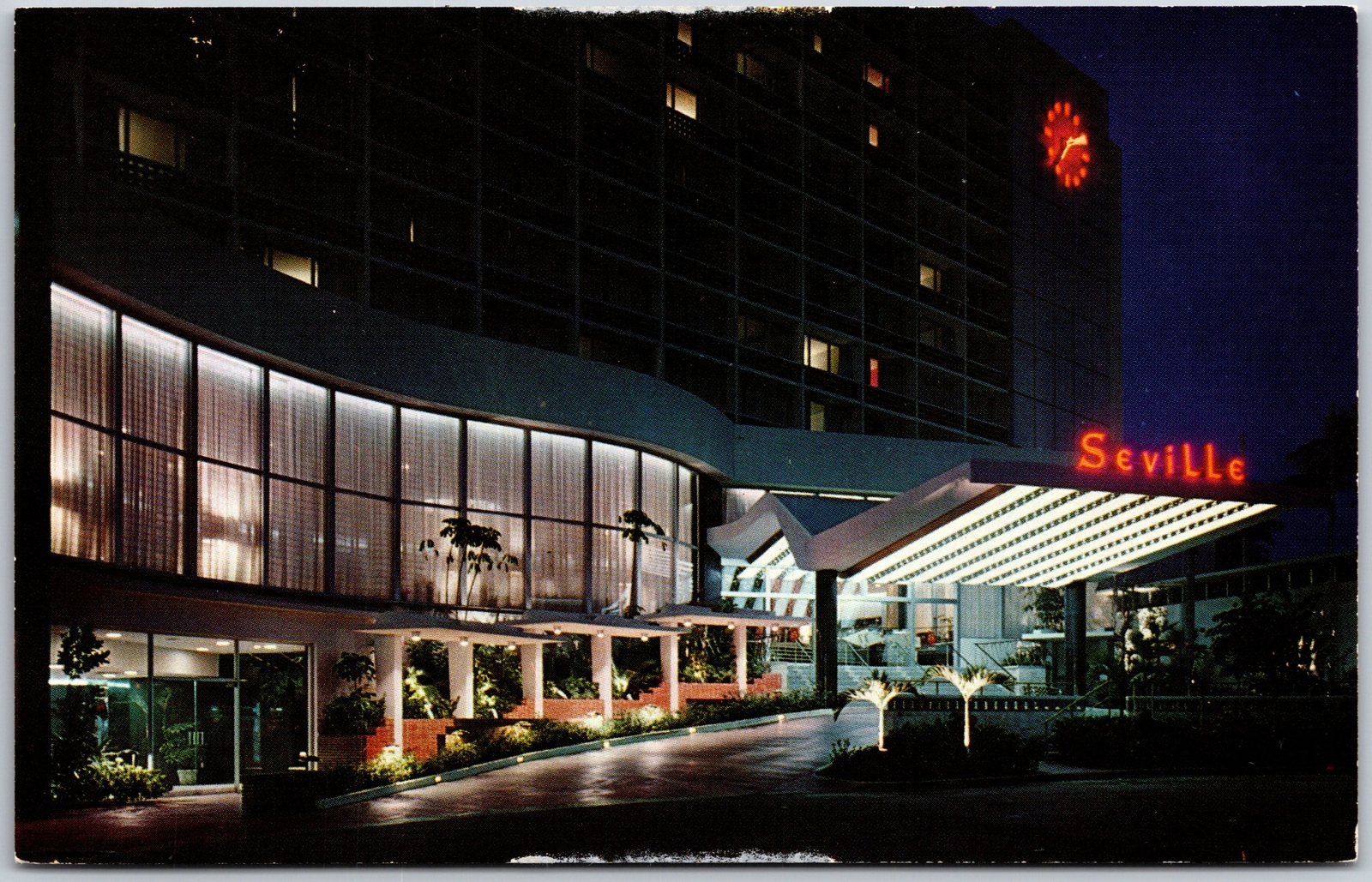 Miami Beach Florida FL, The Seville Hotel Building at Night, Vintage Postcard