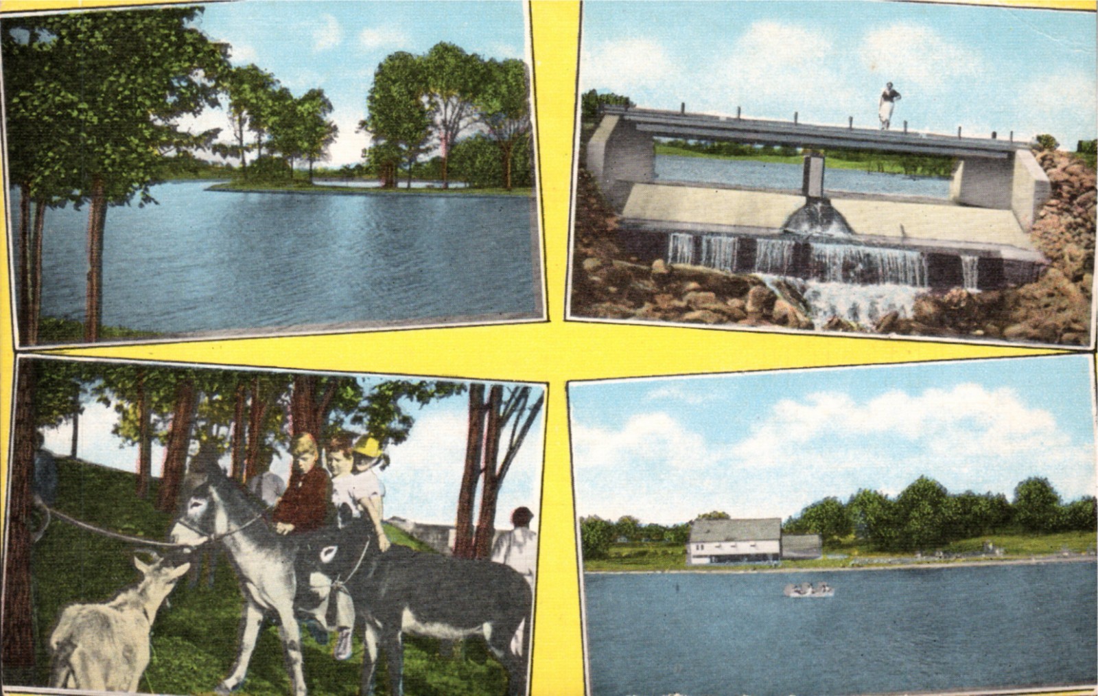 Clays Park Canal Fulton Ohio Donkeys People Boating Swimming Dam Nautical Scene