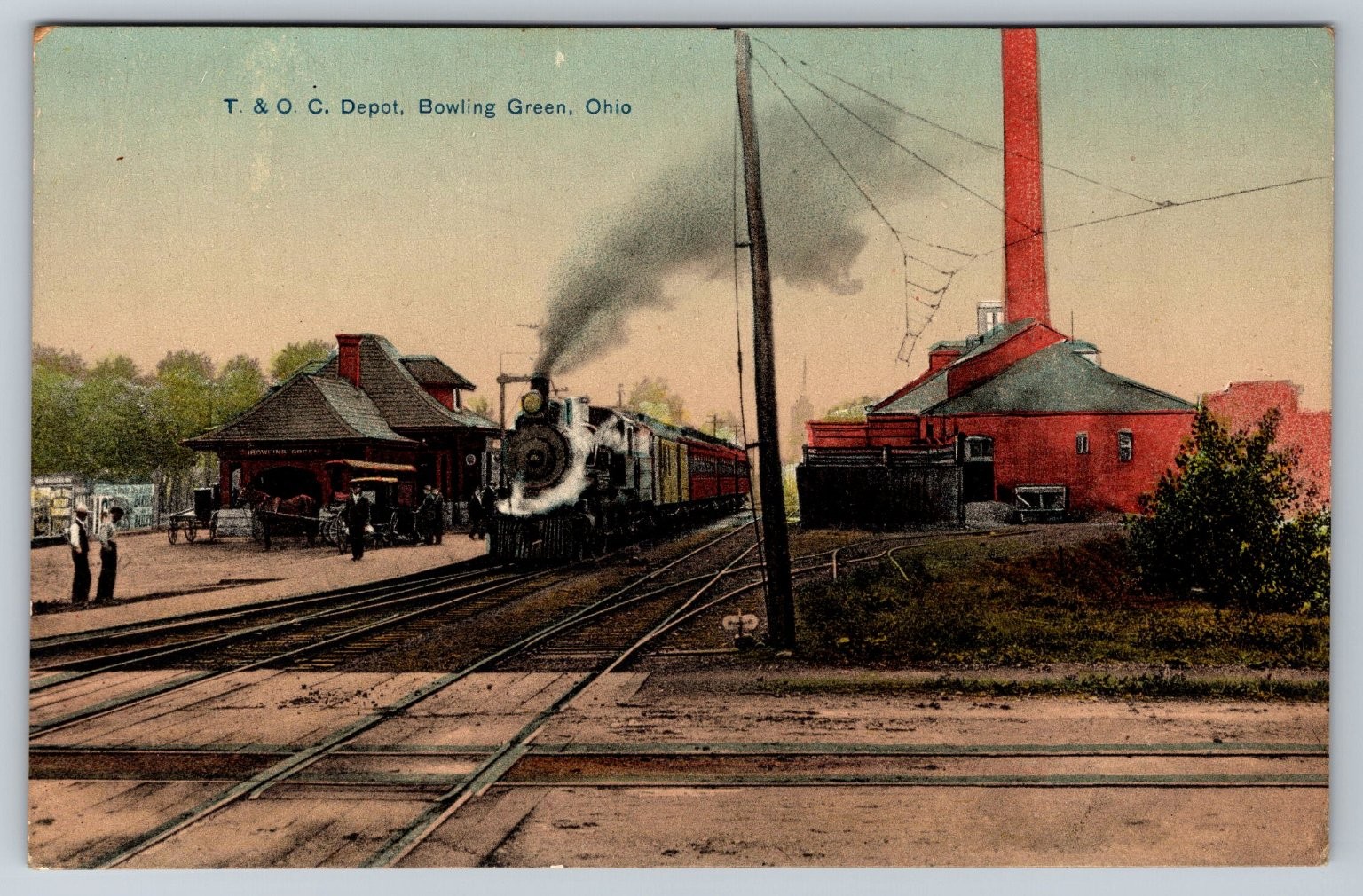 T. & O. C. Depot Bowling Green Ohio Train Station Octochrome Postcard