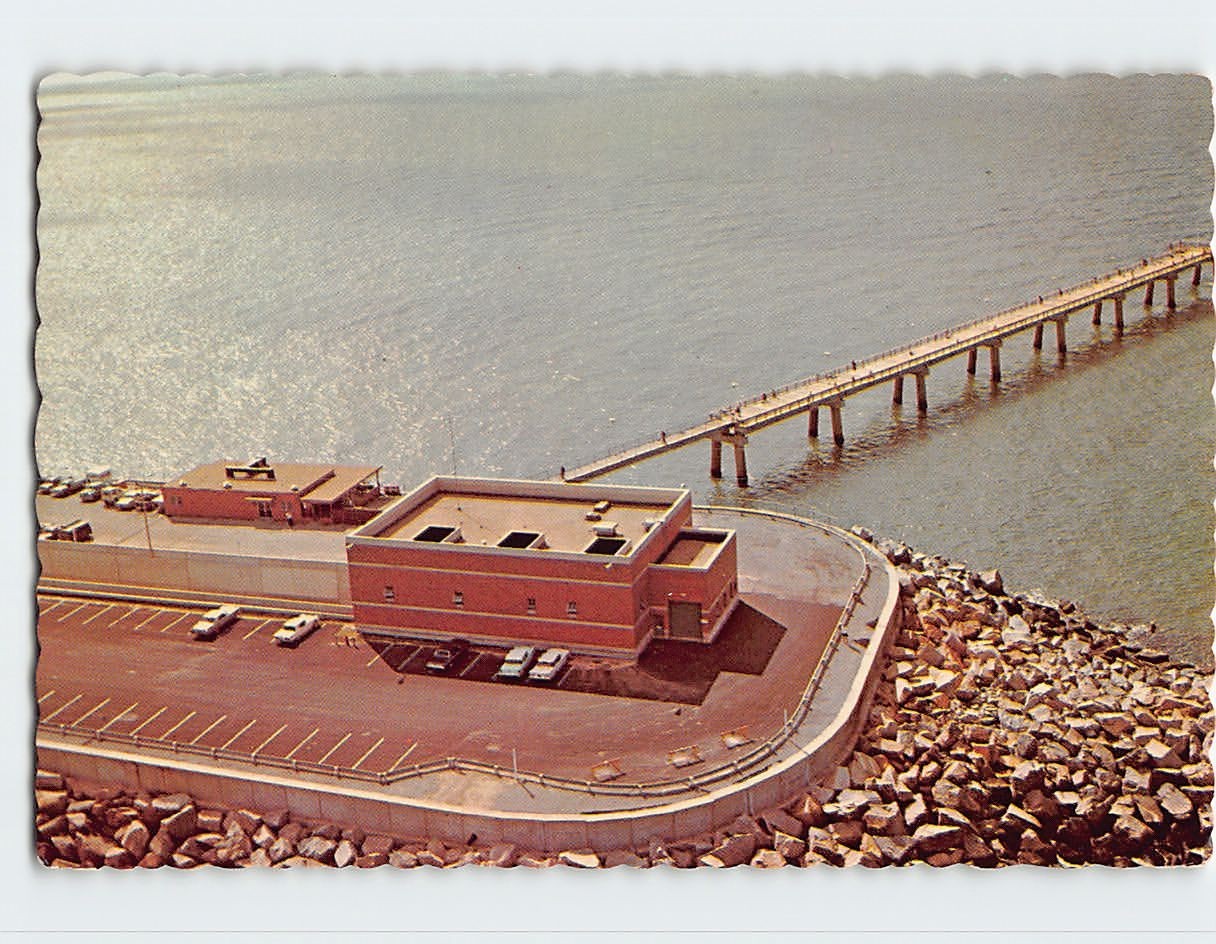 Postcard Aerial View of Chesapeake Bay Bridge Tunnel and Sea Gull Fishing Pier