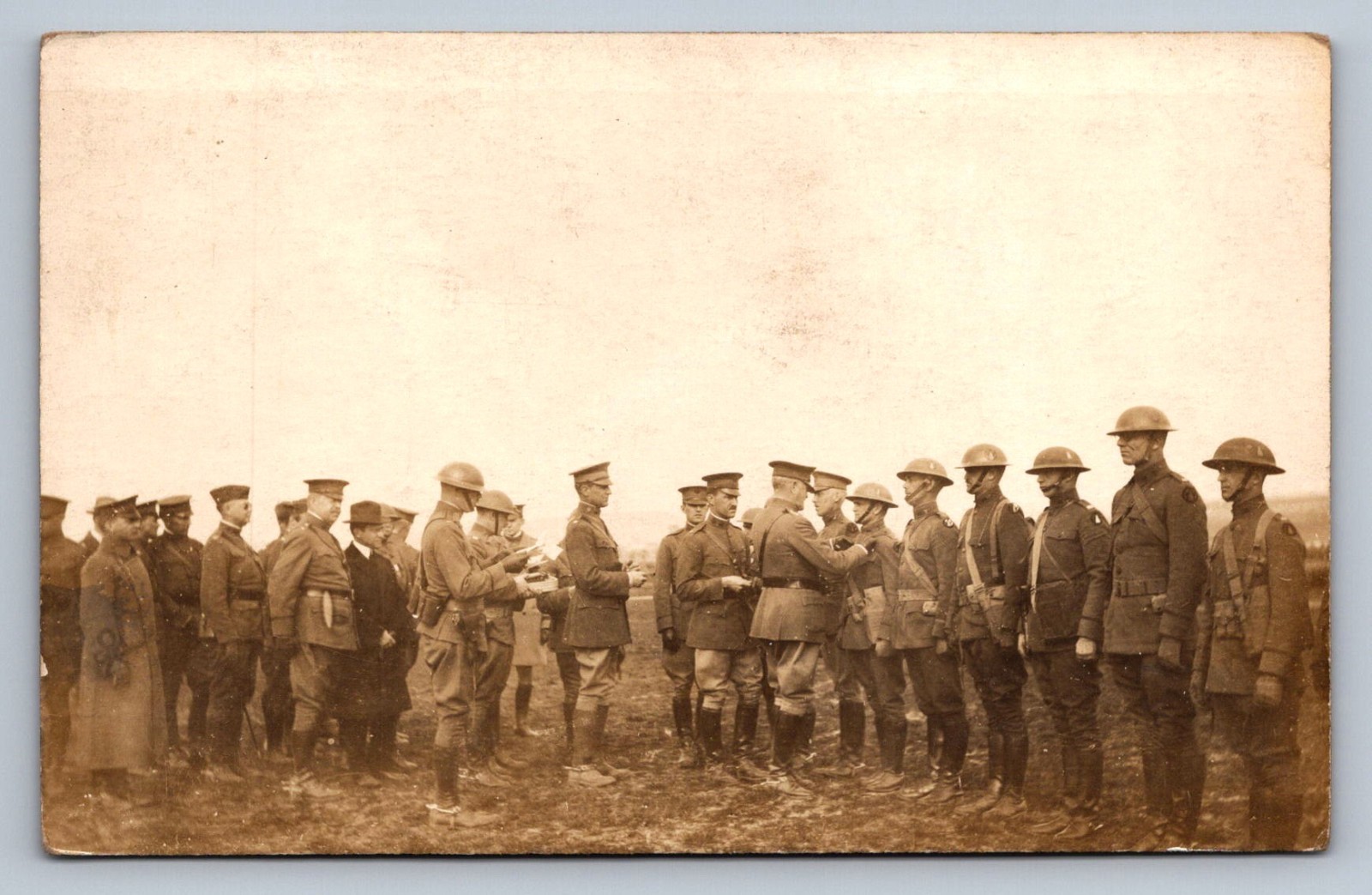 Postcard RPPC WW I General Pershing (?) Awarding Medals to AEF Soldiers R334
