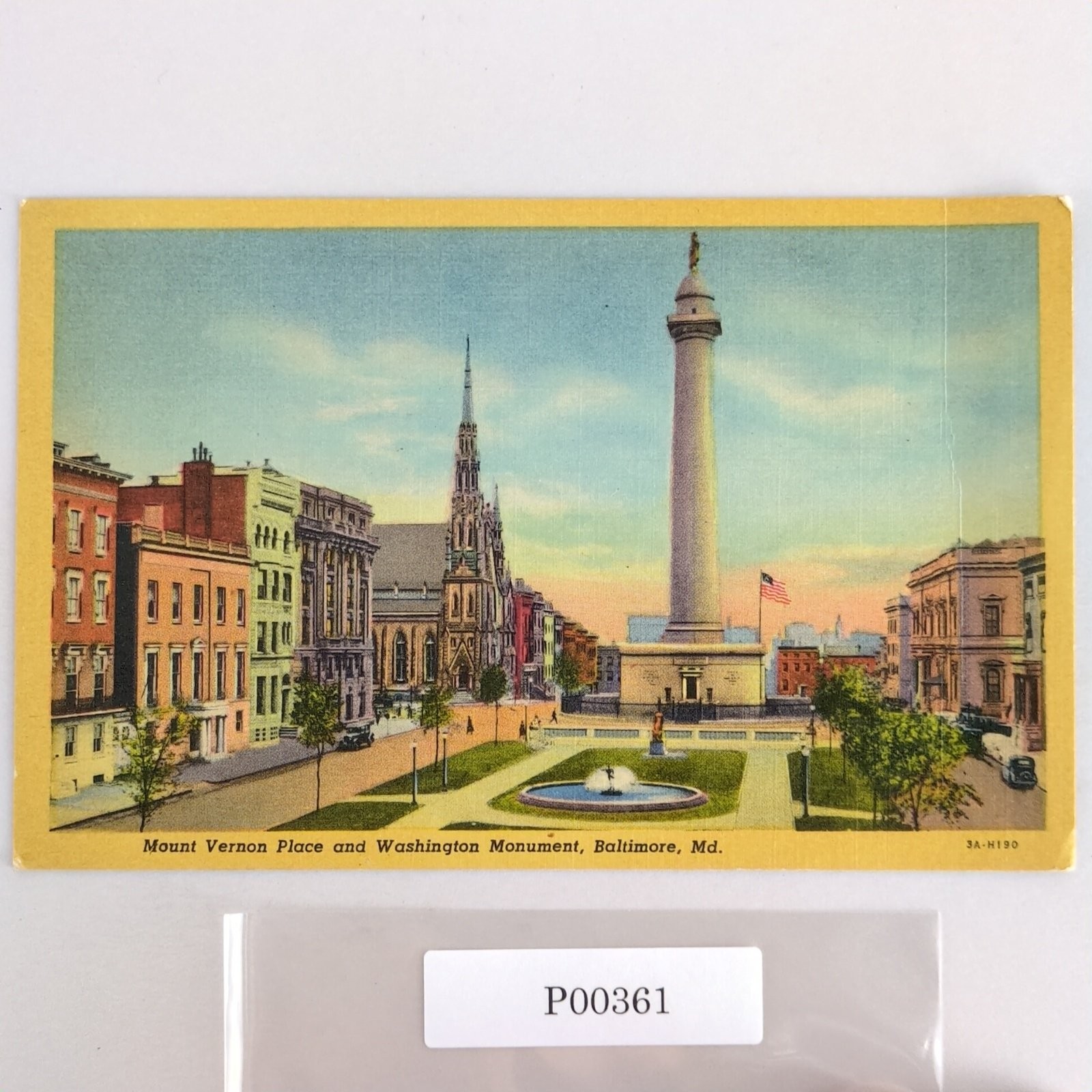 Mount Vernon Place & Washington Monument Baltimore MD Vtg Linen Postcard 1940s