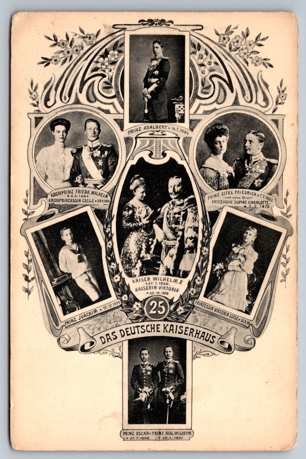 German Imperial House Kaiser Wilhelm II Royal Family Antique Postcard 1905