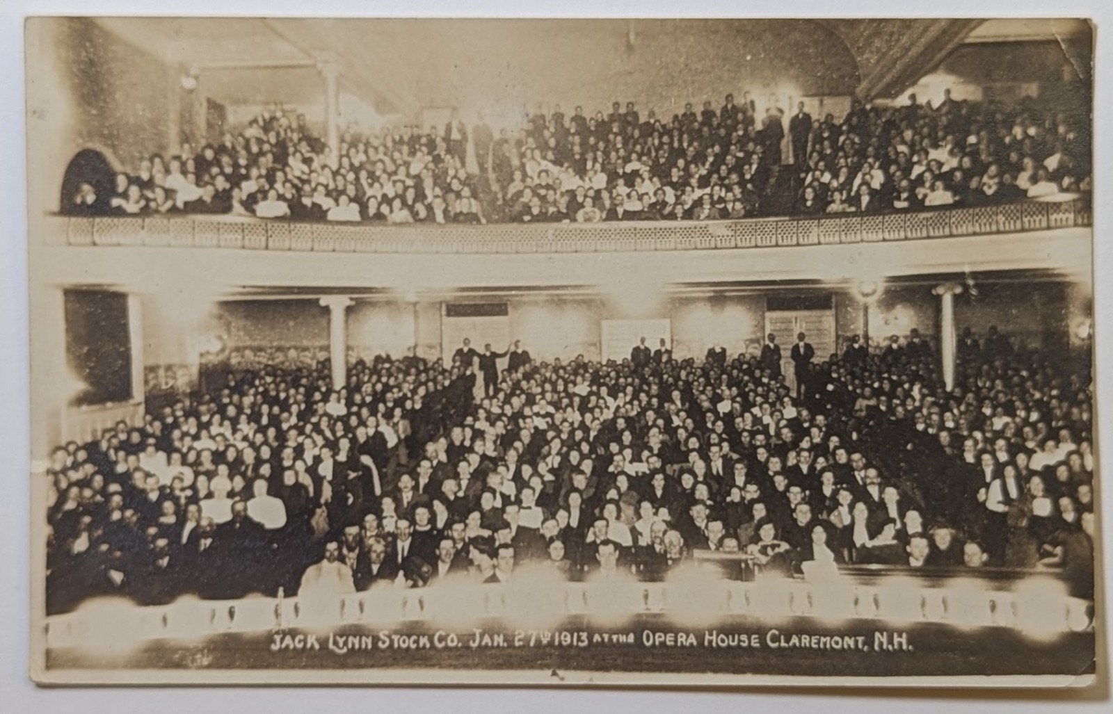 Claremont NH Opera House 1913 RPPC Interior Audience Jack Lynn Stock Co Postcard