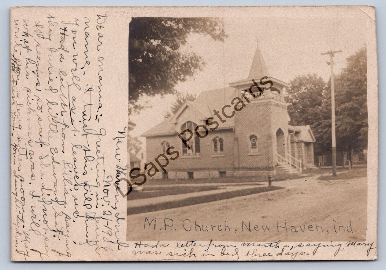 K56/ New Haven Indiana RPPC Postcard c1910 M.P. Church Building 71