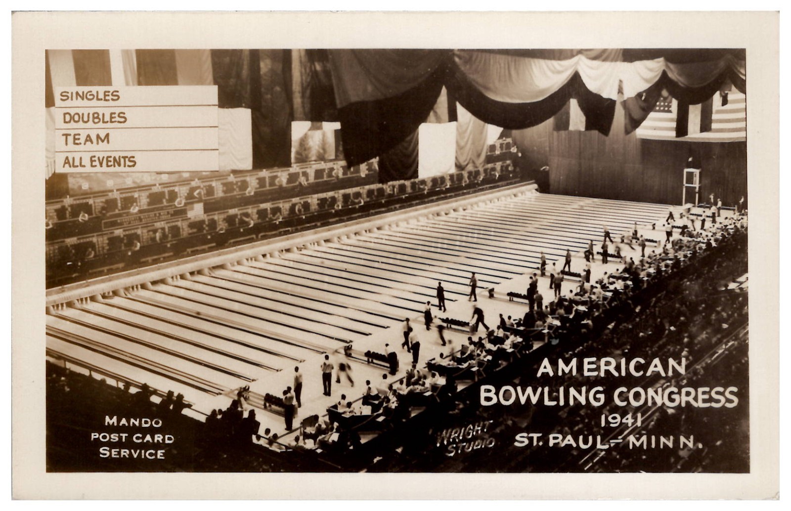 RPPC American Bowling Congress St Paul MN Wright Studio Mando Pub Postcard 1941