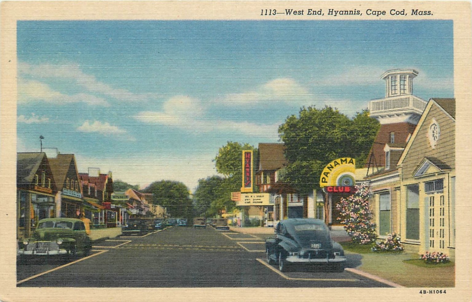 Vintage Hyannis West End, Cape Cod, MA Postcard – Panama Club & Cars