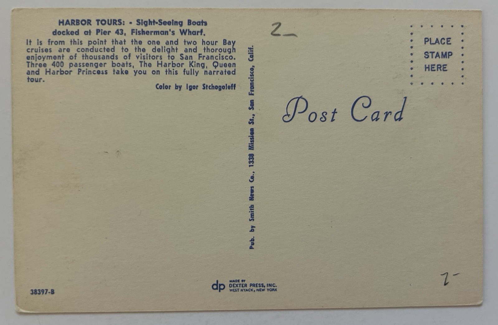 San Francisco Bay Bridge Harbor Tour Boats Postcard Fishermans Wharf
